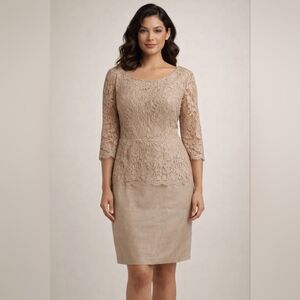 NWT Adrianna Papell Floral Embroidered Peplum Dress in Champagne Sz 12